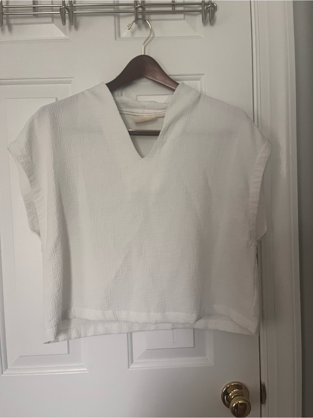 Maeve White V-Neck Boxy Top